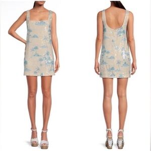 Gianni Bini Cream and Blue Sequin Dress